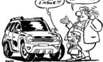 Dacia Duster, caricaturizată de francezi: Un 4x4 la 11.900 de euro?!! Românii aştia sunt nebuni! - FOTO