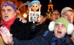 Păpuşa Traian Băsescu, spânzurată, sugrumată şi incendiată de protestatari la Timişoara