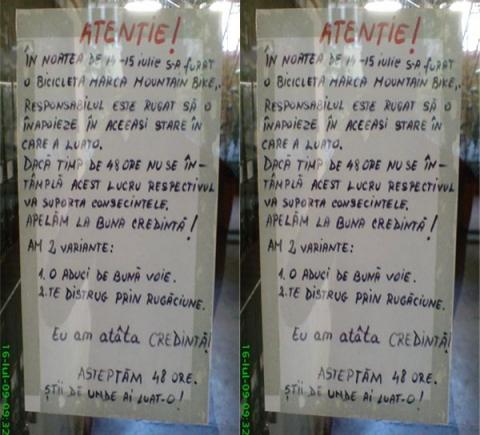 "Te distrug prin rugăciune!", cea mai nouă metodă de a-i băga în sperieţi pe hoţi (FOTO)