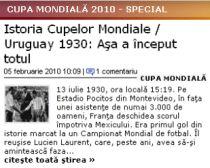 Antena3.ro/Sport vă prezintă "Istoria Cupelor Mondiale" şi noutăţi despre CM 2010 într-o secţiune specială