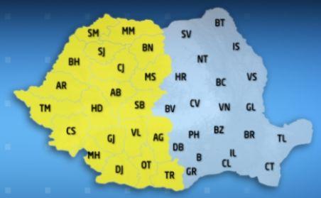 Cod galben de ploi pentru jumătatea vestică a ţării