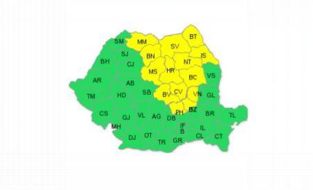 Cod Galben de ploi în 14 judeţe. În sud-est se menţine vremea caniculară
