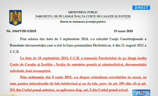 Punctul de Întâlnire. Documentul care confirmă că Băsescu a fost salvat de CCR prin fals intelectual şi uz de fals 74