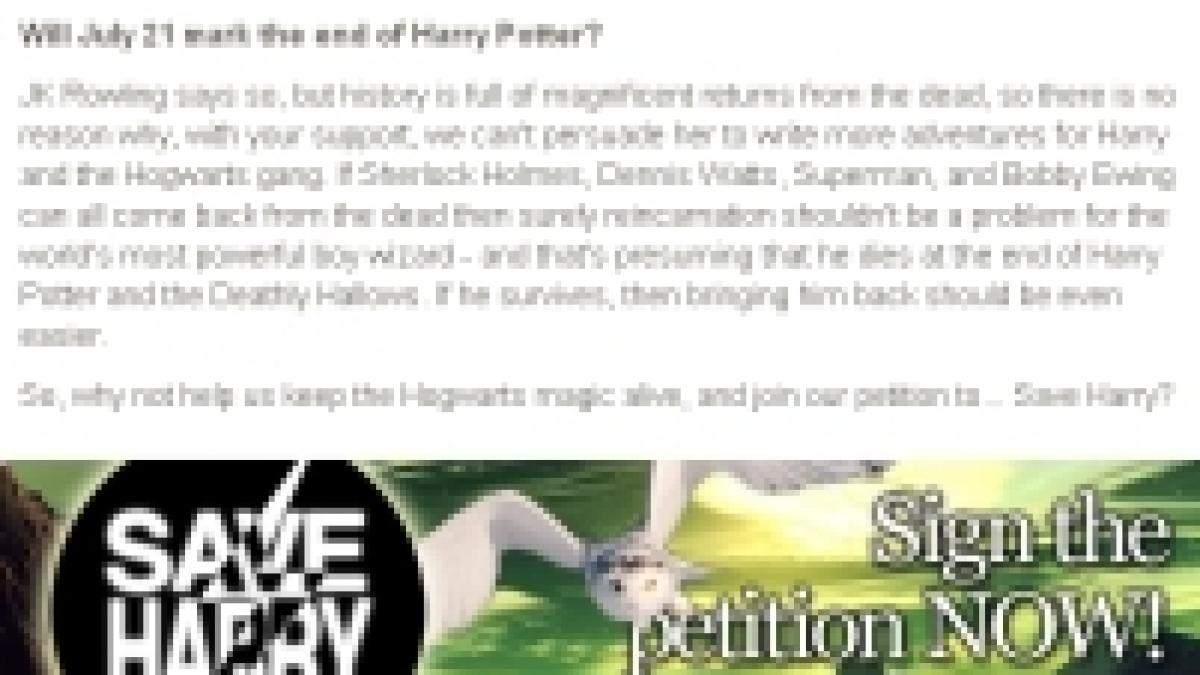 petitie internationala pentru salvarea lui harry potter