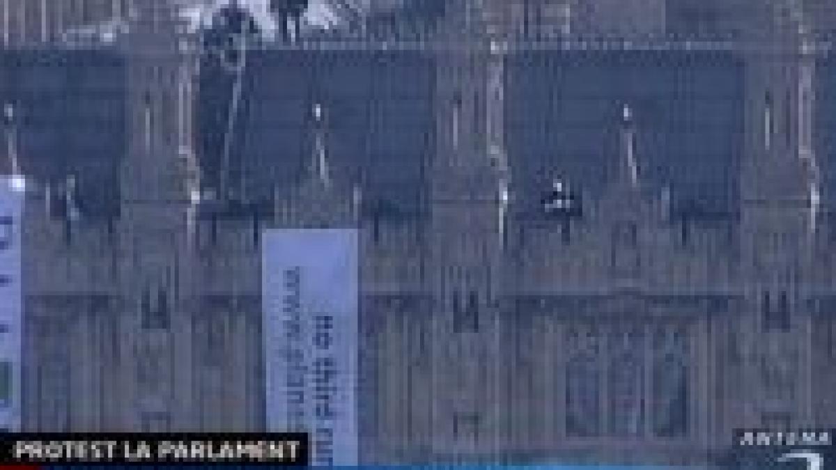 protest greenpeace pe cladirea parlamentului din londra
