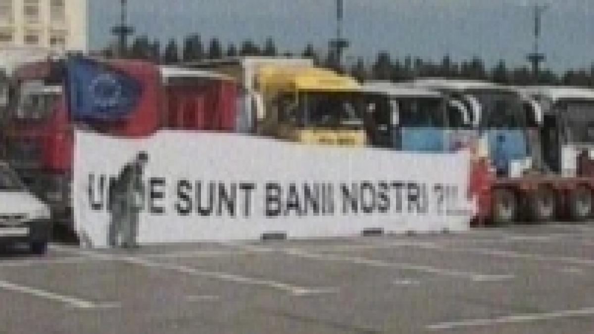 transportatorii din bucuresti si arad au protestat impotriva rovinietei video