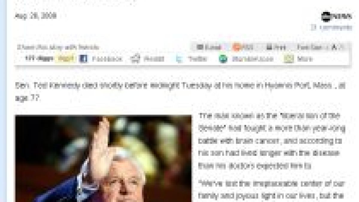 senatorul ted kennedy fratele lui j f kennedy a murit de cancer la 77 de ani