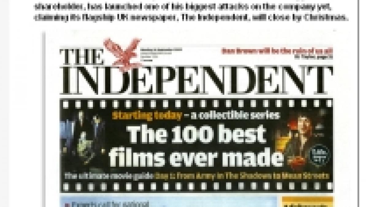 cotidianul the independent ar putea fi inchis pana la craciun din cauza datoriilor