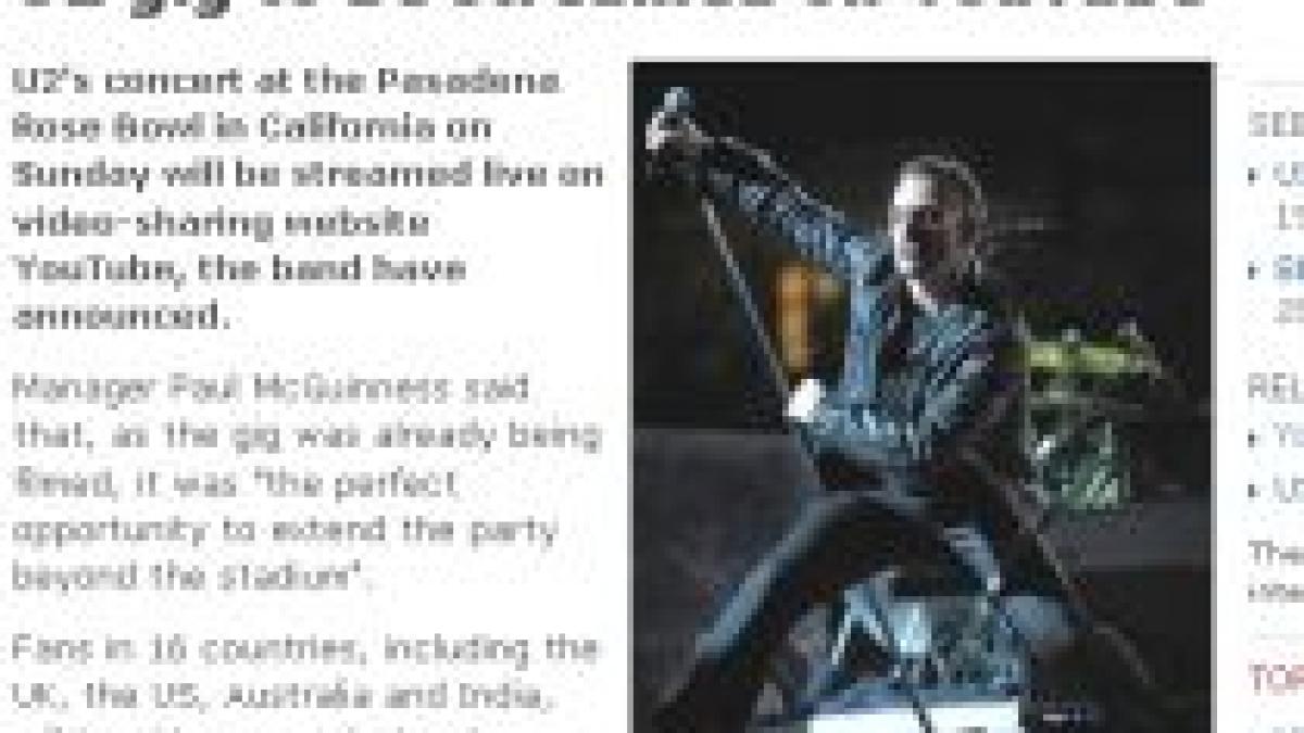 concert al trupei u2 transmis in direct pe youtube