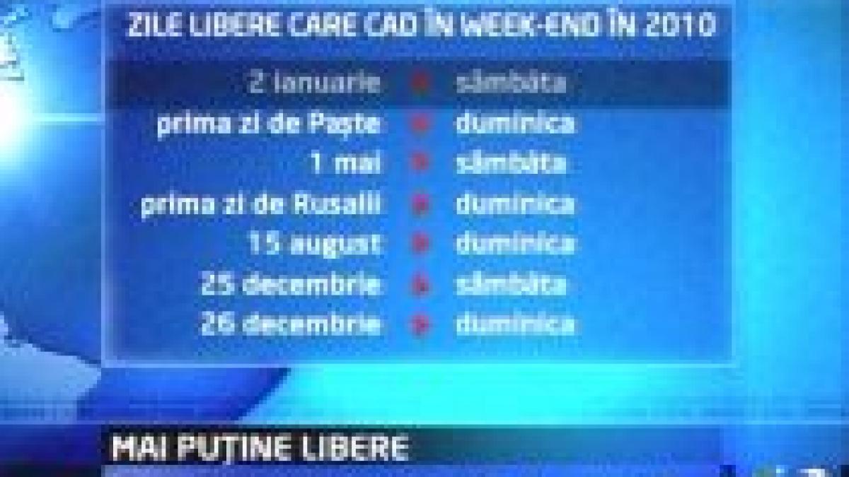 liber la munca in 2010 majoritatea sarbatorilor cad in weekend