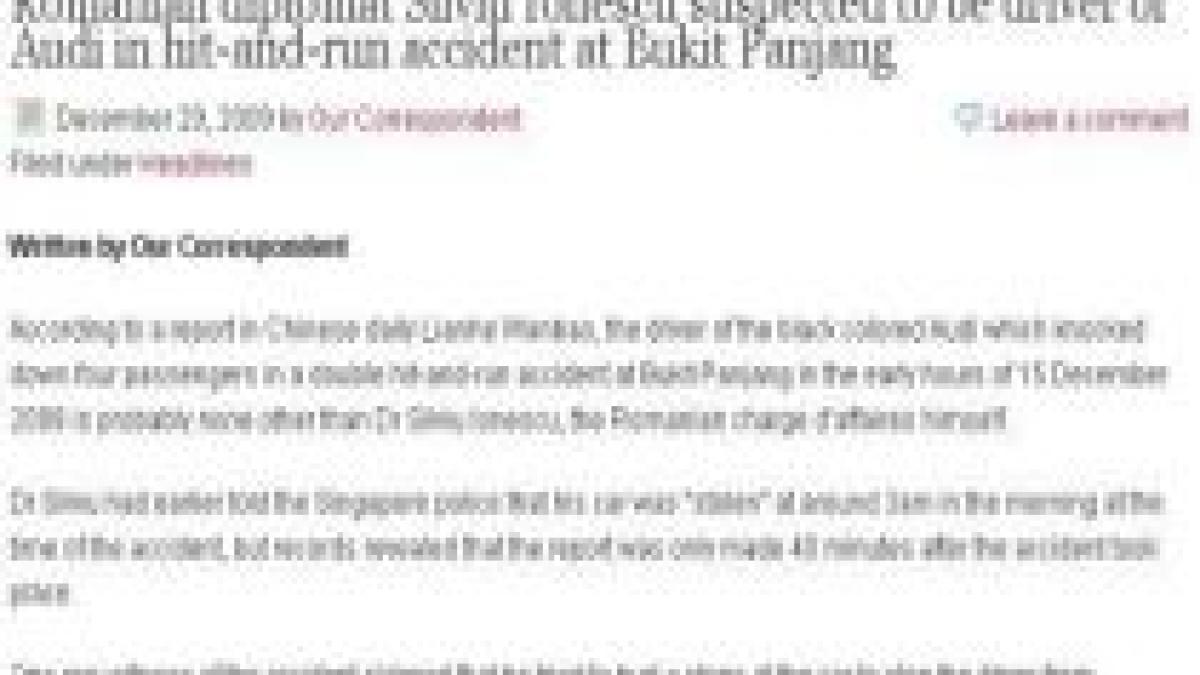 diplomat roman din singapore suspectat de producerea unui accident in care a murit un om
