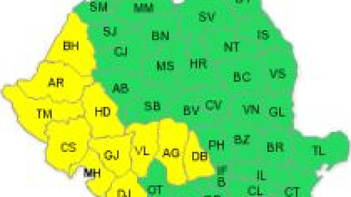 cod galben de ploi in 11 judete din vestul tarii