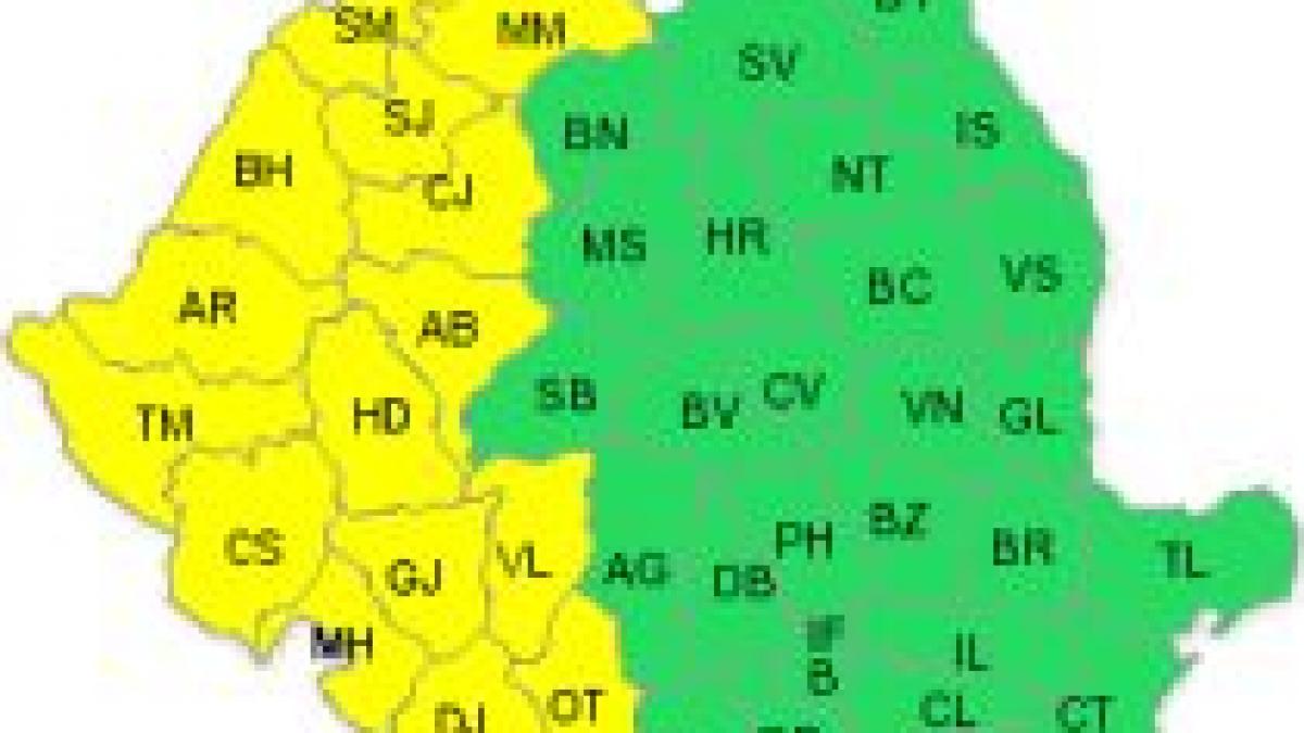 cod galben de ploi in 15 judete din vestul tarii