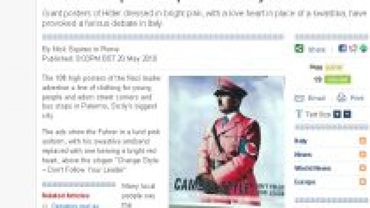 o reclama cu hitler in uniforma roz ii infurie pe locuitorii din palermo