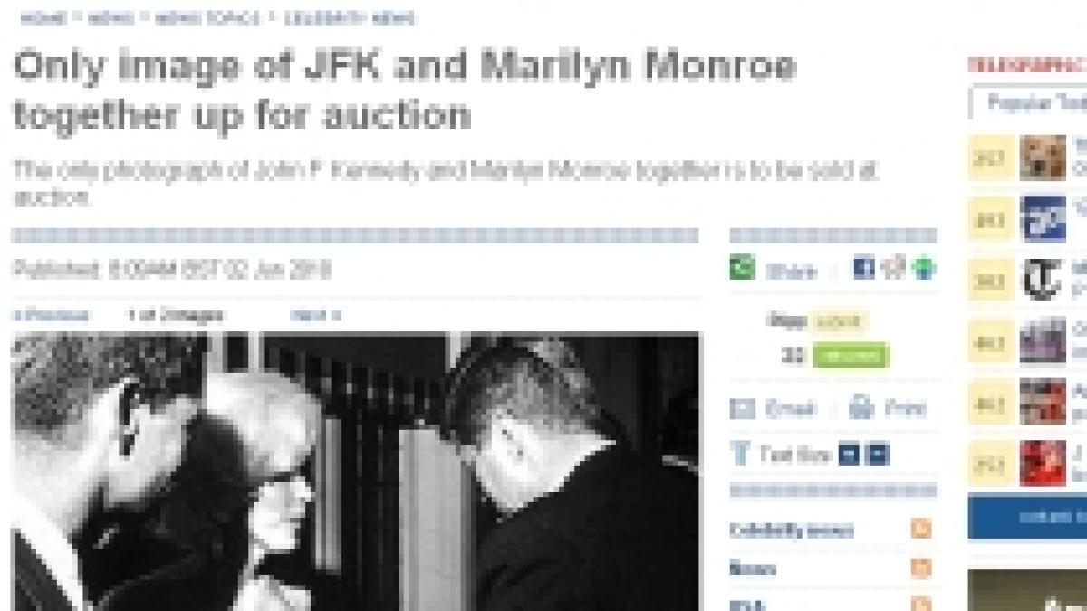singura fotografie cu john f kennedy si marilyn monroe scoasa la licitatie in sua