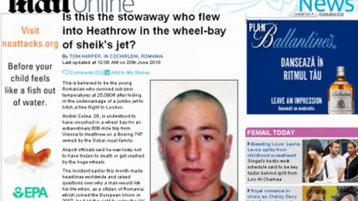 povestea romanului care a zburat in trenul de aterizare al unui avion in presa britanica video