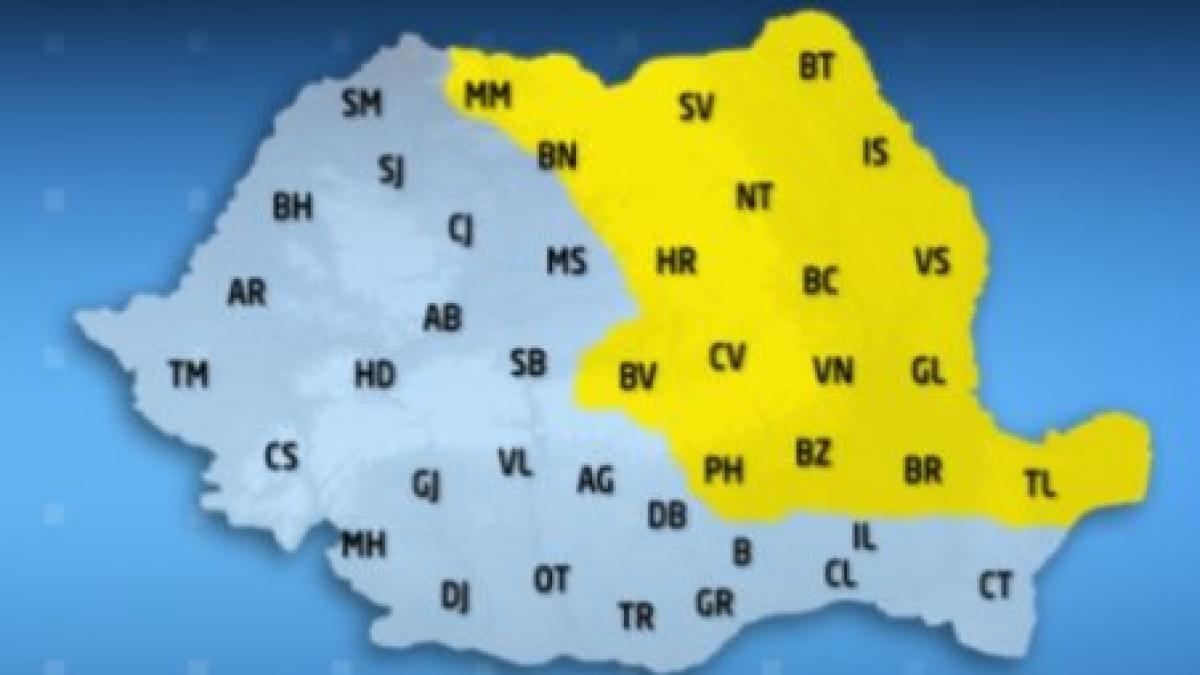 cod galben de ploi pentru 18 judete din nordul si estul tarii
