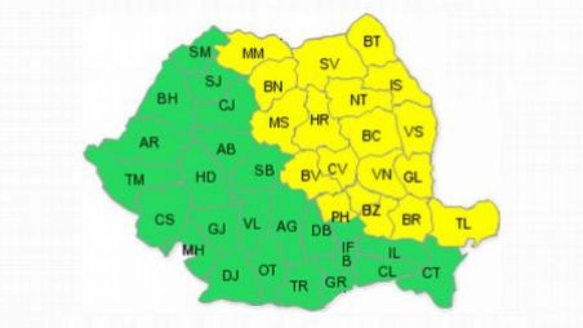 cod galben de ploi grindina si vijelii in 18 judete