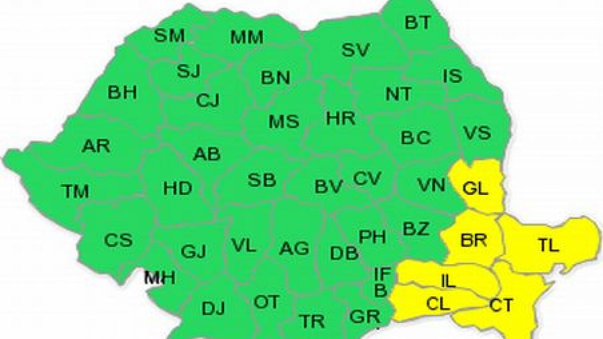 cod galben de ploi pentru sase judete din sud estul tarii