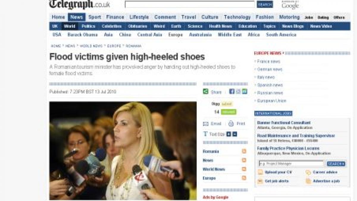 the telegraph taxeaza gestul elenei udrea de a oferi pantofi cu toc sinistratilor