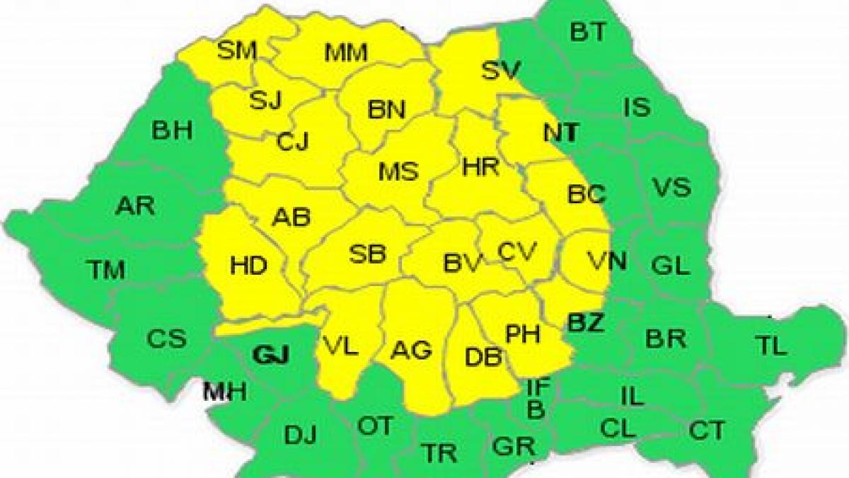 cod galben de ploi pentru nordul centrul tarii si zonele de deal si de munte