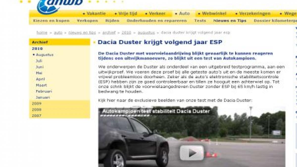 dacia duster testata de olandezi versiunea 4x2 devine instabila la manevre bruste efectuate la 65