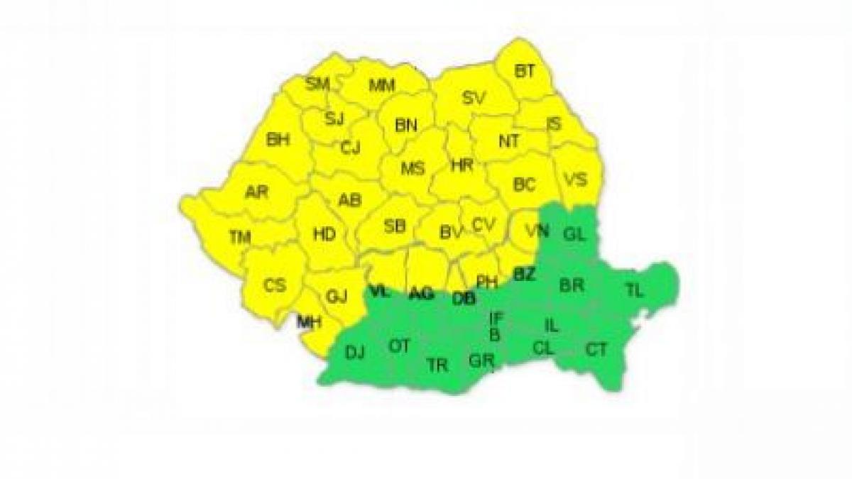 cod galben de ploi si vijelii in 30 de judete