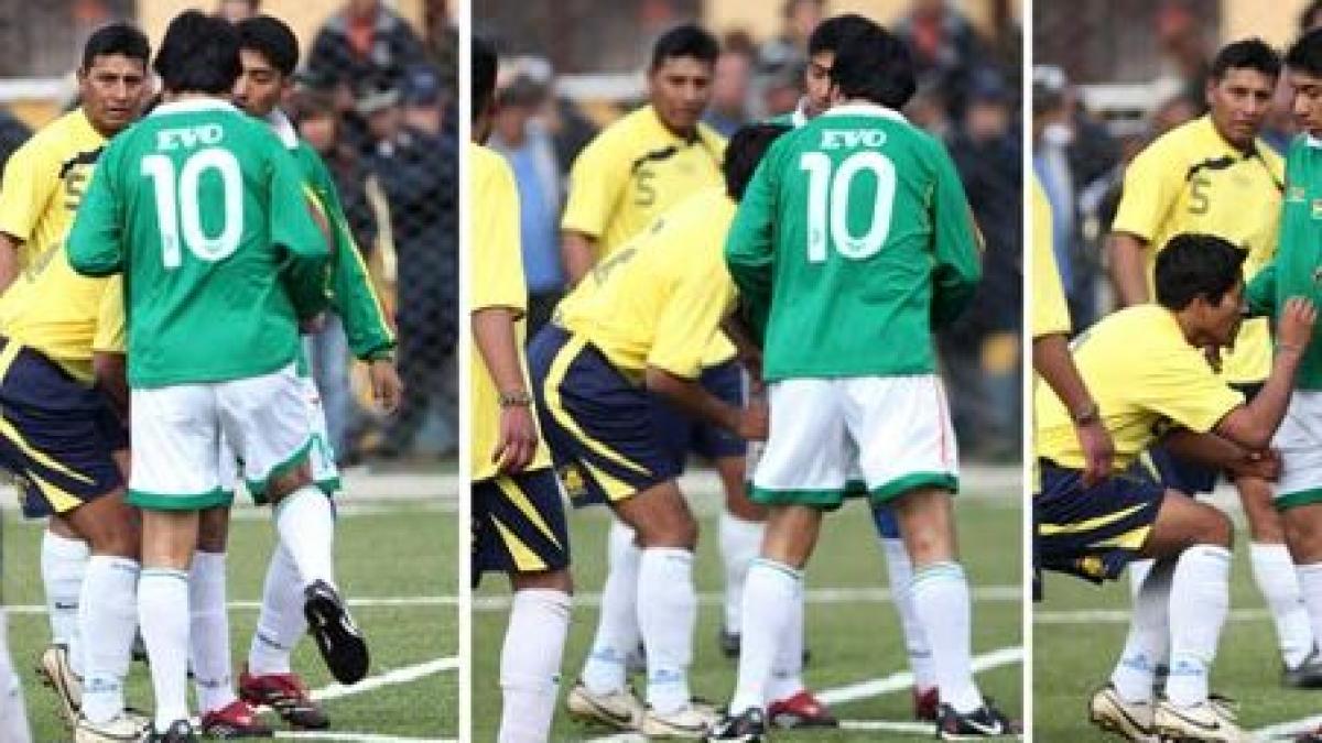 presedintele boliviei loveste sub centura la un meci de fotbal video