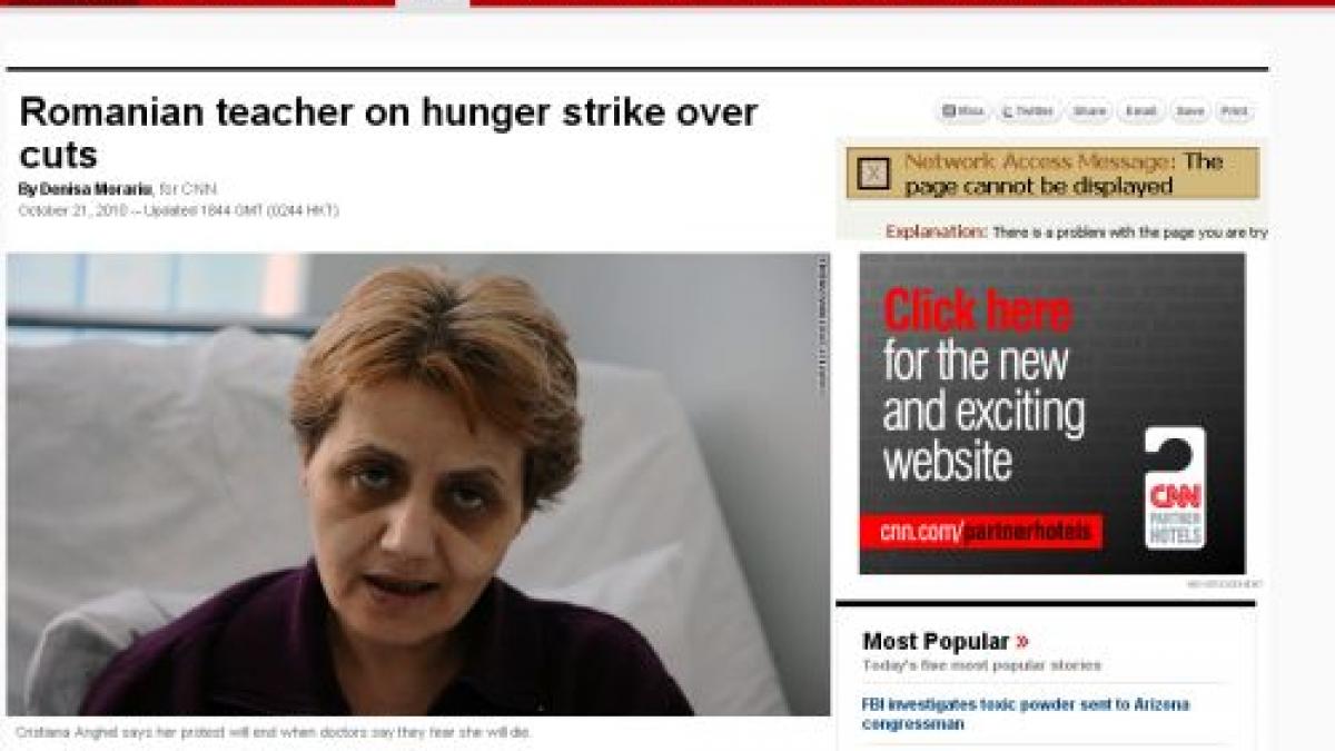 cnn relateaza cazul invatatoarei cristiana anghel aflata de doua luni in greva foamei