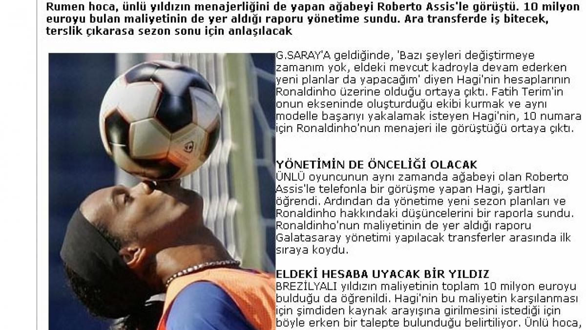 hagi il vrea pe ronaldinho la galatasaray din iarna