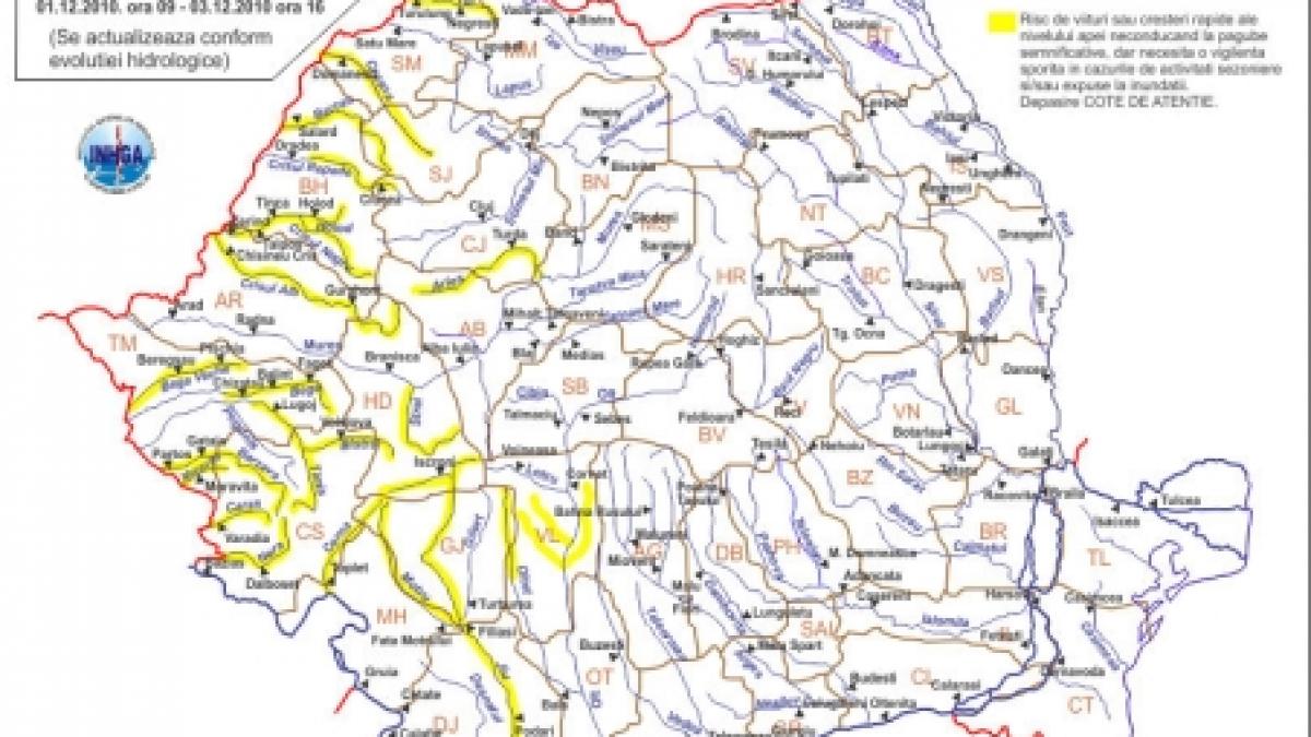cod portocaliu de inundatii pe raul crasna si galben in alte 15 bazine hidrografice