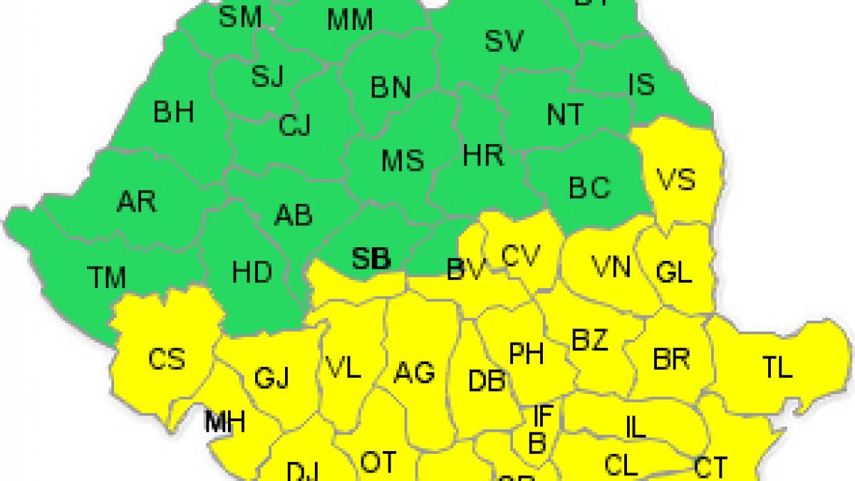 cod galben de ninsori si vant in bucuresti si 24 de judete din jumatatea sudica a tarii