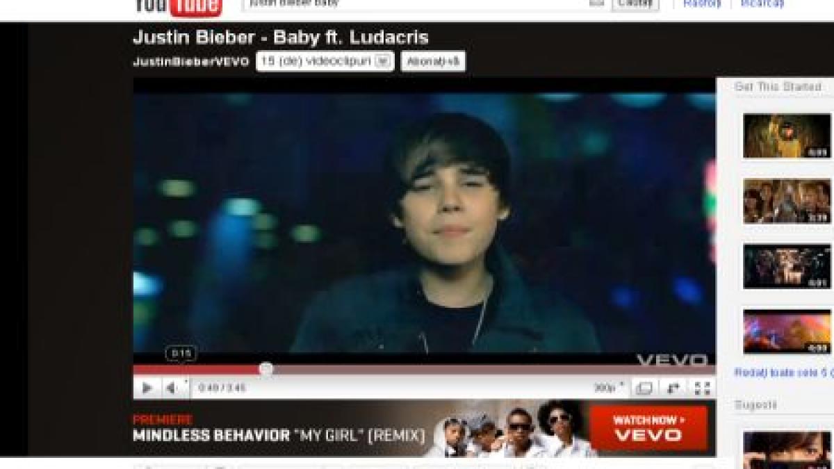 record pe youtube 500 de milioane de vizualizari pentru un videoclip al lui justin bieber