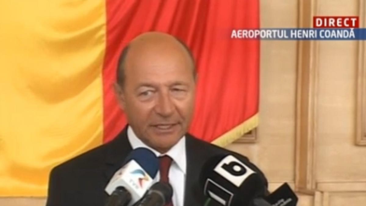 presedintele traian basescu a vorbit pe aeroportul henri coanda despre vizita in sua