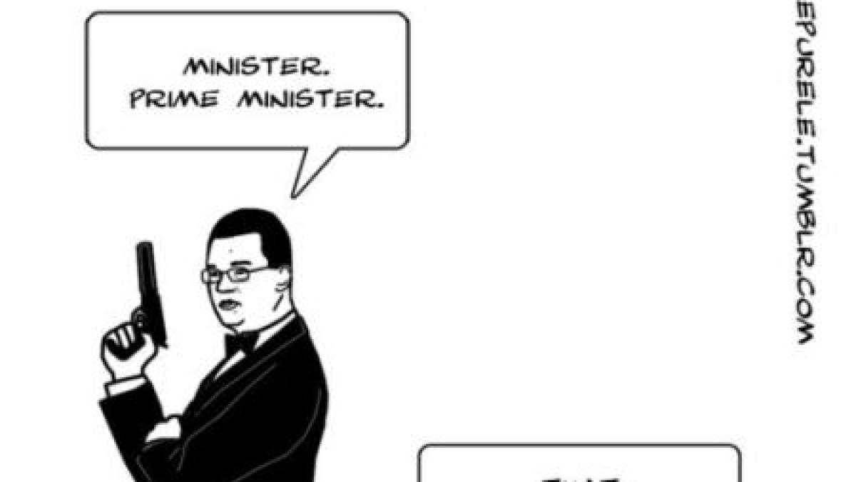 ministru prim ministru mihai razvan ungureanu caricaturizat in stil james bond