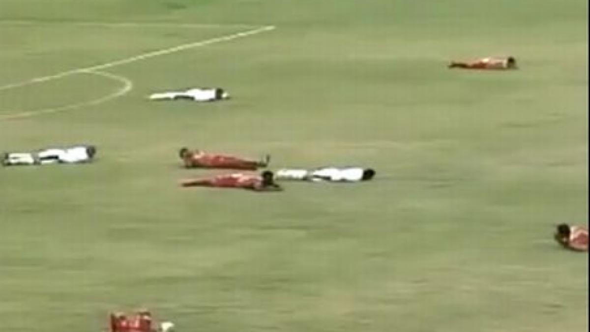 sut si culcat fotbalistii s au aruncat la pamant pentru a evita sa fie intepati de albine