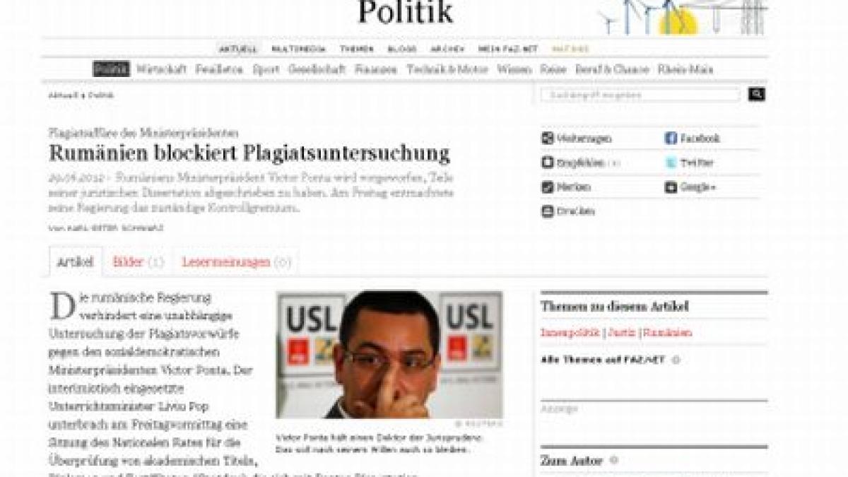 cum sunt vazute participarea lui ponta la summitul ue si scandalul plagiatului in presa germana