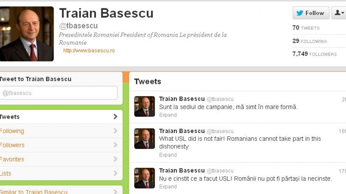 basescu foarte activ pe twitter ce scrie presedintele suspendat pe retelele de socializare cine mai
