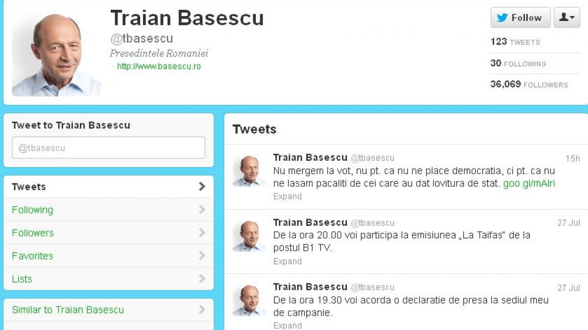 basescu continua jocul alba neagra si pe twitter presedintele suspendat sustine boicotarea