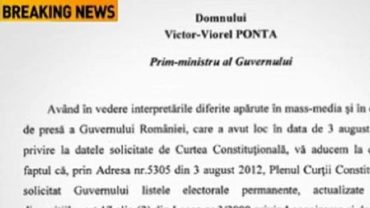adresa a curtii constitutionale catre guvern magistratii solicita listele electorale permanente