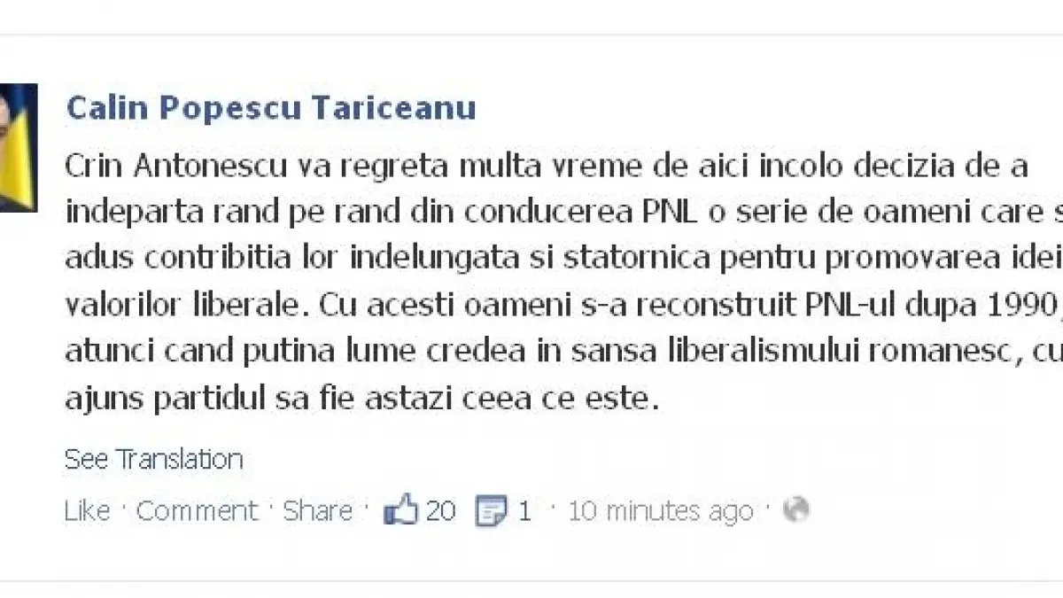 tariceanu crin antonescu va regreta multa vreme de aici incolo decizia de a indeparta o serie de