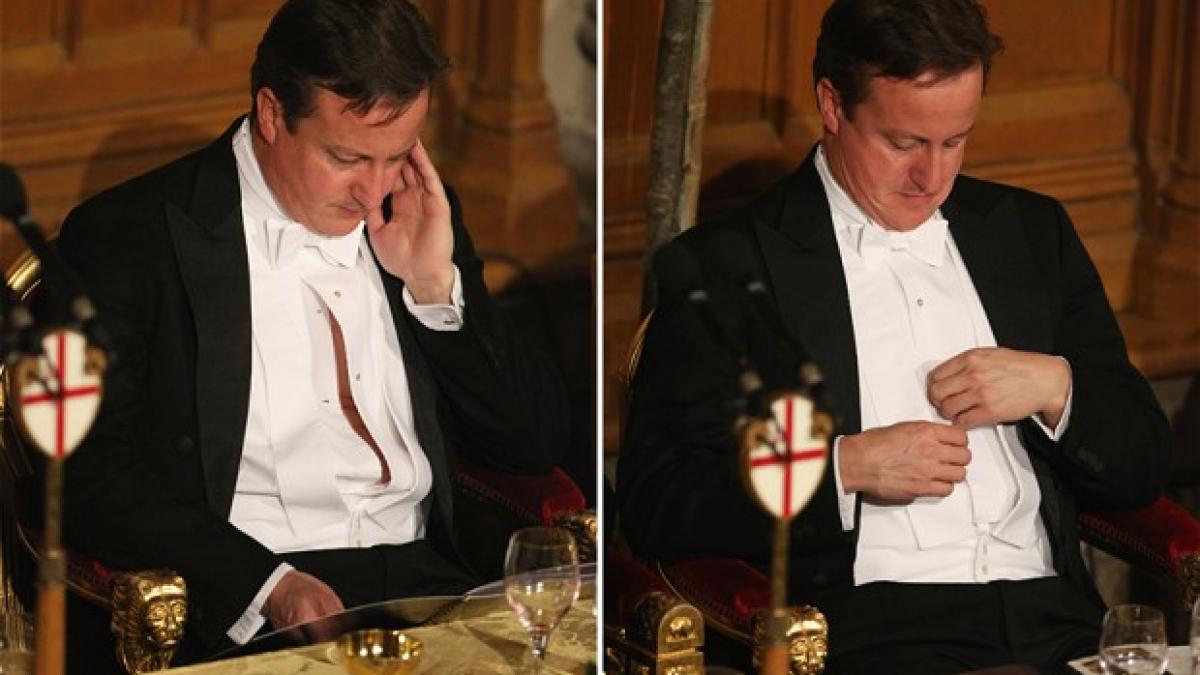 Cu burtica la vedere, la un banchet de lux. David Cameron a avut parte de un interes stânjenitor