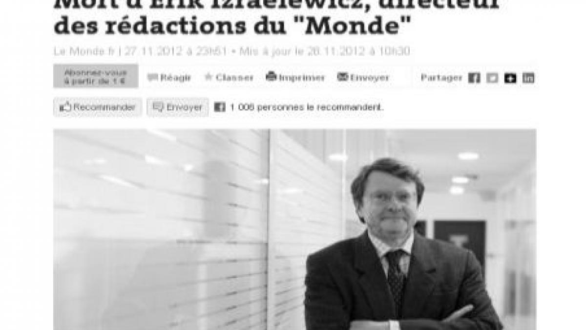 le monde in doliu directorul cotidianului francez erik izraelewicz a decedat la 58 de ani