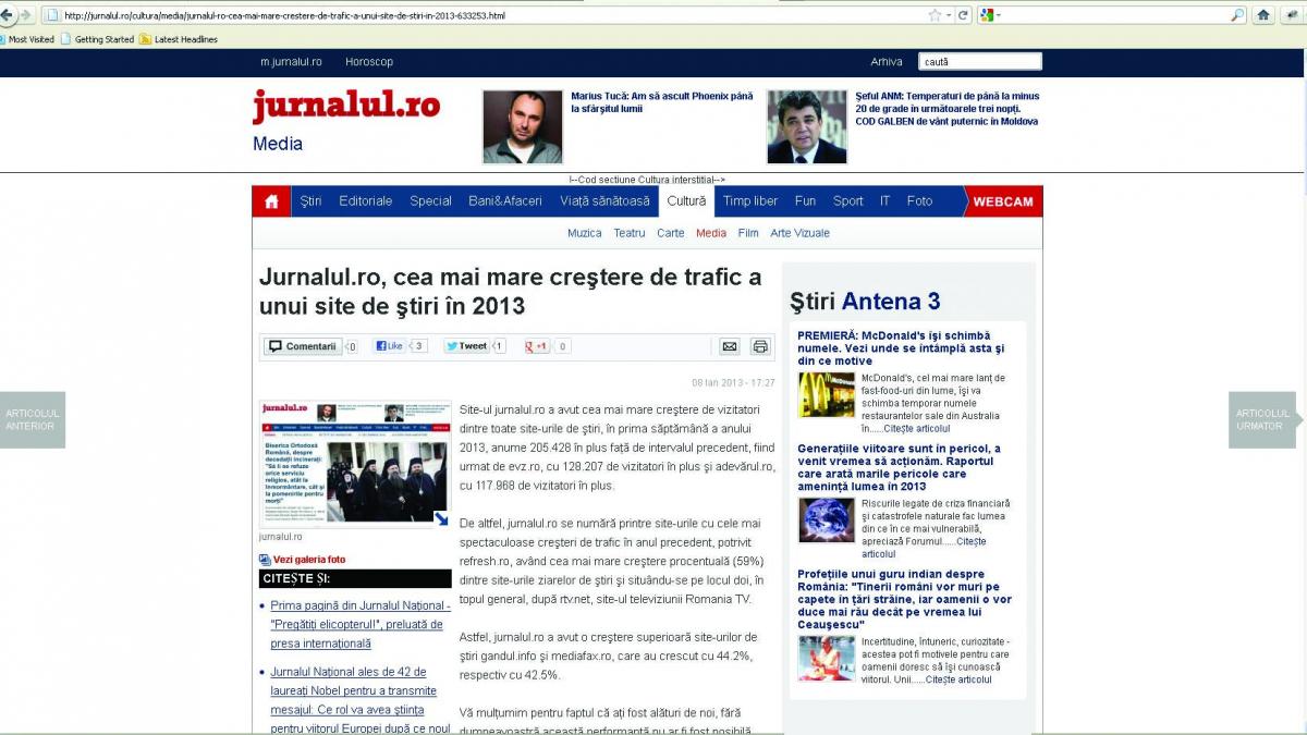 jurnalul ro cea mai mare crestere de vizitatori dintre toate site urile ziarelor de stiri