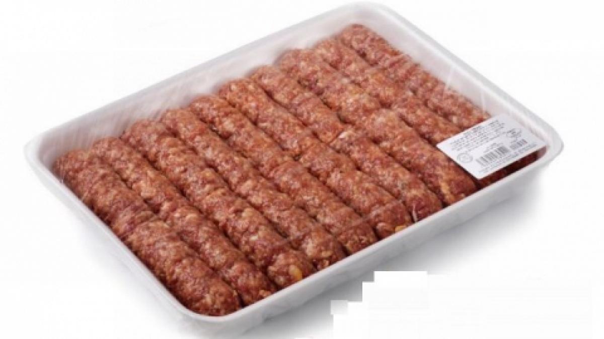 Horse minced meat rolls on sale in a supermarket in Bucharest