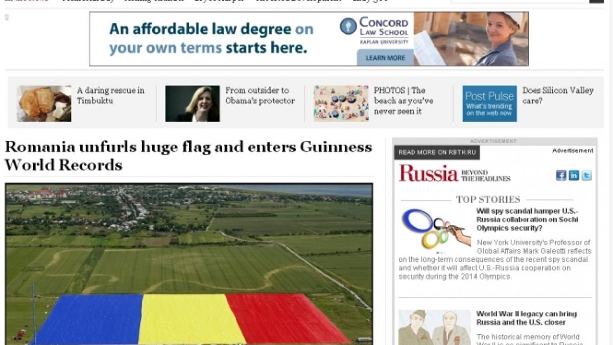 recordul stabilit astazi de antena 3 cel mai mare drapel din lume in presa internationala