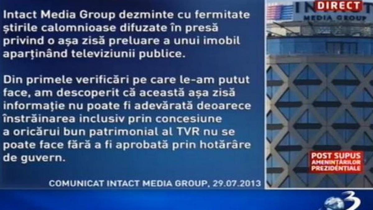 intact media group dezminte stirile calomnioase privind preluarea unui imobil apartinand