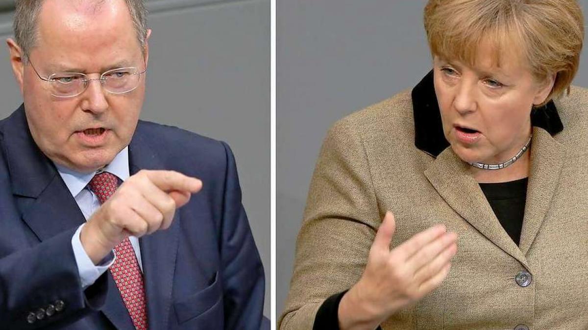 angela merkel si peer steinbruck portretele a doi rivali