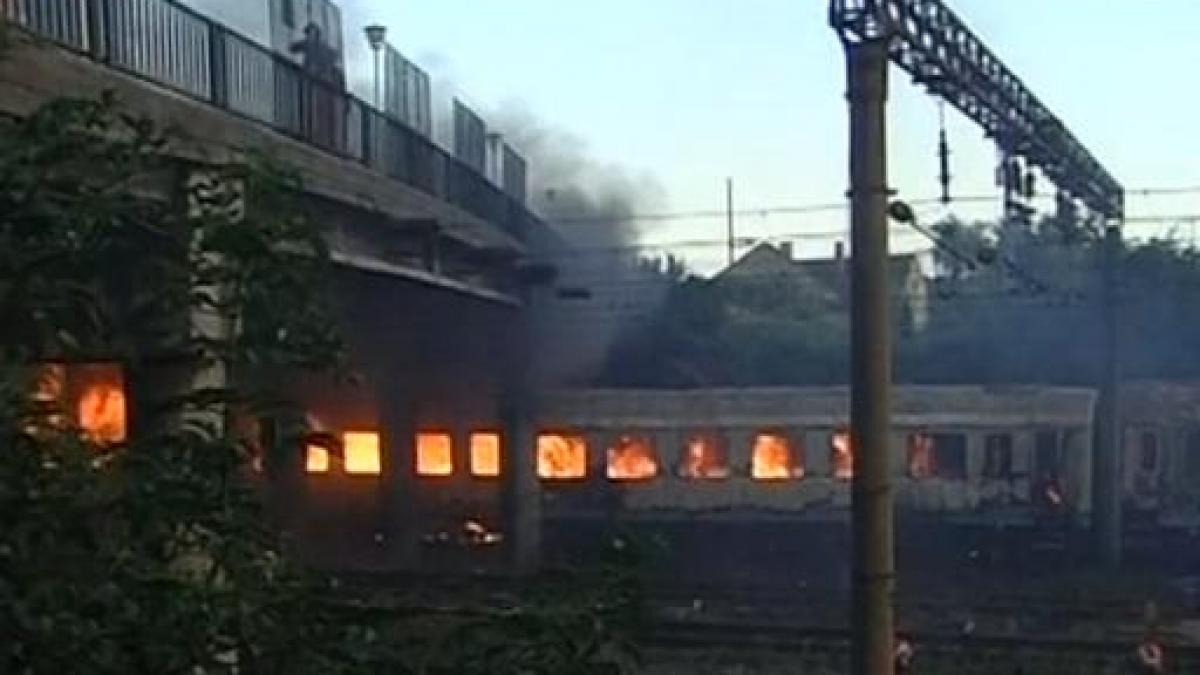 un tren de calatori a luat foc in gara triaj din timisoara