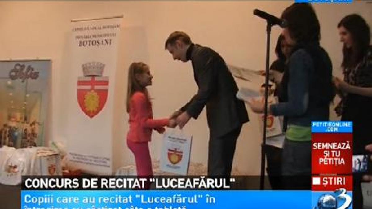 concurs de recitat luceafarul peste 100 de copii care au recitat intregul poem au primit cate o
